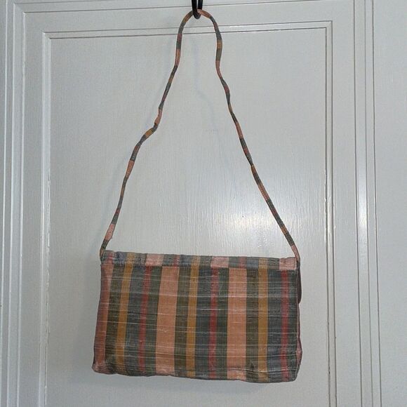 Vtg 80s multi colored striped cloth clutch or crossbody purse - Picture 3 of 8